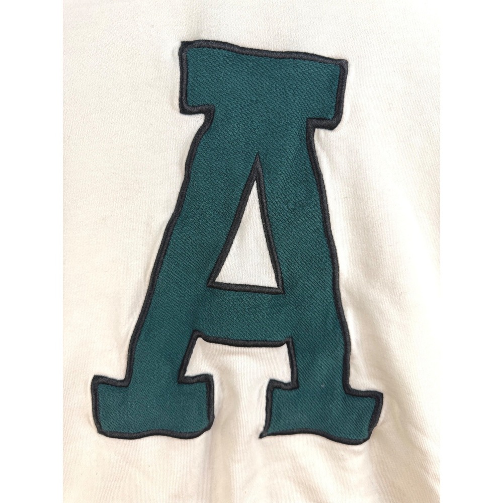Maeve by Anthropologie White Varsity Letter A Patch Sweatshirt Medium Green - Picture 6 of 8